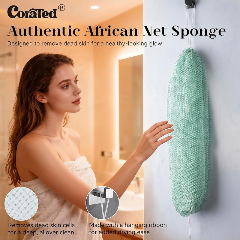 CORATED African Net Sponge with Knots Authentic, Shower Loofah Exfoliating Bath Sponge, Body Scrubber for Women Daily Use Body Care, Travel Portable Bath Accessories for Bathroom - Image 2